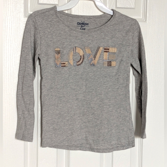 OshKosh B'gosh Kids (6/6X) Gray Long-Sleeve Shirt with Textured "Love" Graphic - Picture 1 of 7